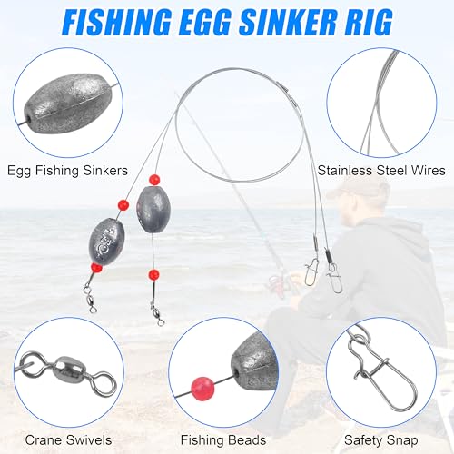 Carolina Rig Catfish Rig Saltwater Bottom Surf Fishing Rigs Flounder Rigs Wire Leaders with Egg Sinkers for Flounder Catfish Grouper Striped Bass Drum Redfish Fishing - size: 0.5 oz_8pcs