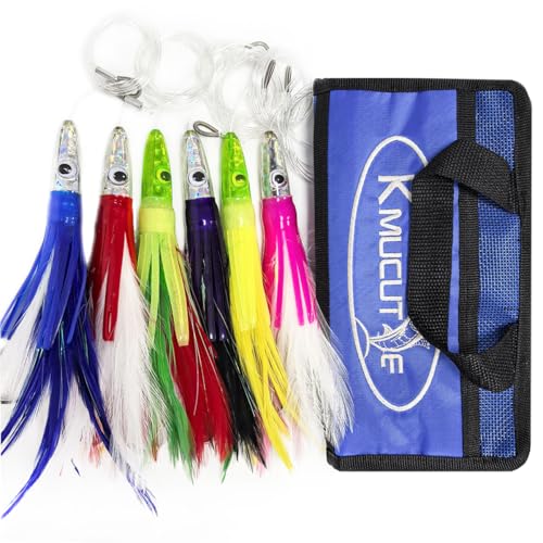 Set 6 Pcs Saltwater Trolling Lure 6.5/7/9 inch Marlin Deep Sea Fishing Bait | For Tuna Dolphin Sailfish Shark Big Game Fishing Tackle - color: 7 inch lure / Portable Handle bag