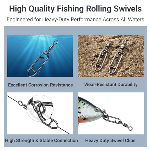 QISHUO Stainless Steel Fishing Swivels Lure Tackle Clips Snap Swivels Strength Barrel Saltwater Swivel Fishing Rolling Black Nickel - size: Size 8+S (21lb) 50 pcs