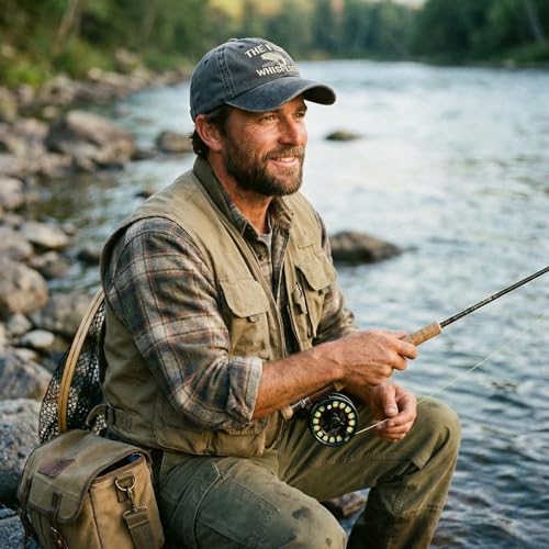Fish Hats for Men Women,Funny Fishing Lover Gifts,Embroidered Washed Distressed Baseball Cap,Vintage Trucker Hat - color: Whisperer-black