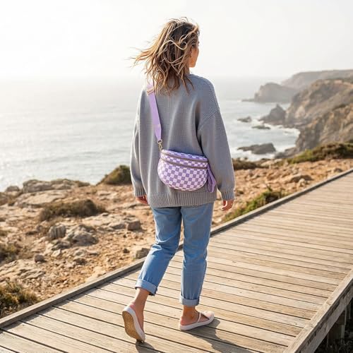 Womens Crossbody Bag, Spacious Nylon Bum Bag Trendy Shoulder Purse with Adjustable Strap Zipped Travel Essentials - color: 11a-purple