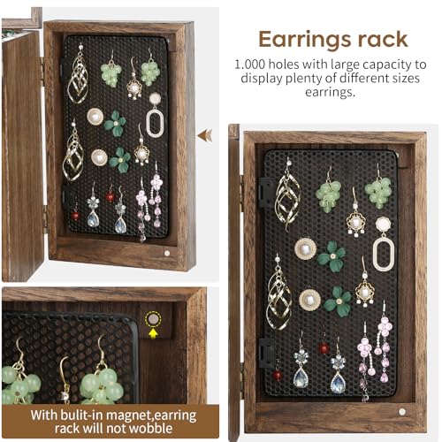 Meangood Jewelry Box Wood for Wowen, 5-Layer Large Organizer Box with Mirror & 4 Drawers for Rings, Earrings, Necklaces, Walnut - color: 5 Layer Walnut, size: 5 Layer
