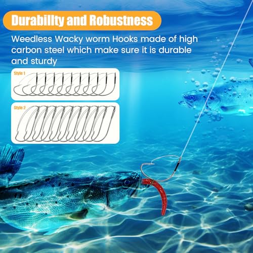 YOTO 50PCS Weedless Wacky Worm Hooks - Wide Gap Rig Fishing Hooks, Carbon Steel Bass Fishing Hooks for Soft Worm Baits