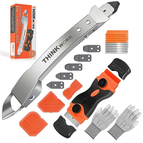 THINKWORK Caulking Tool Kit, 4 in 1 Caulk Remover Tool, Stainless Steel Caulk Tool for Kitchen Bathroom Window Sink Tile Joint, Silver - color: Silver-2