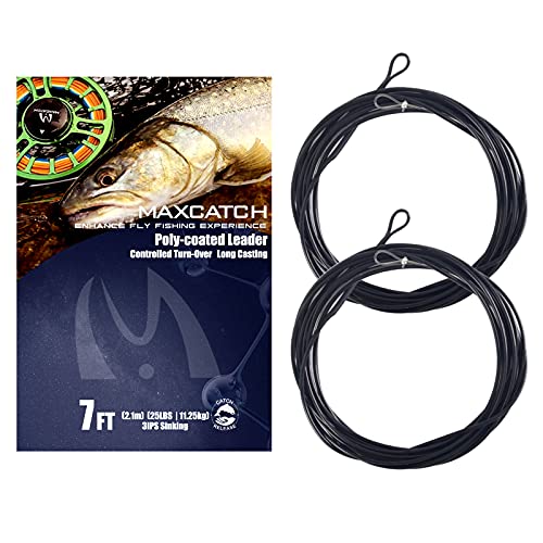 Maxcatch Fly Fishing Polyleader Line Monofilament Core for 7ft Trout and 10ft Salmon 3-6ips Floating/Sinking 10-25lb 2pcs - color: Black Sink 3ips (Trout), size: 7ft 25lbs
