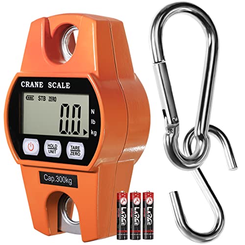 GRAM PRES Digital Hanging Scale 660 Lb 300 Kg Hanging Digital Scale, Handheld Mini Crane Scale with Hooks for Farm Hunting Fishing Outdoor - color: Orange