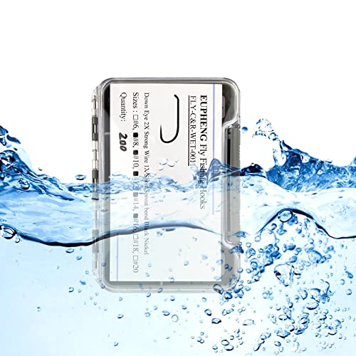 EUPHENG Barbless Fly Fishing Hooks Dry Nymph Wet Shrimp Jig Hooks for Fly Tying Assorted with Waterproof Hook Box - style: 9221-wet Hooks Qty 200