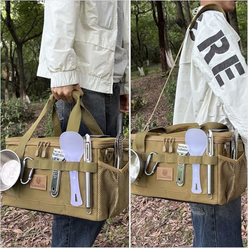Tactical Camping Storage Bag 18L Tactical Utility Tote Bag Camping Cookware Organizer Trunk Organizer (Khaki) - color: Khaki