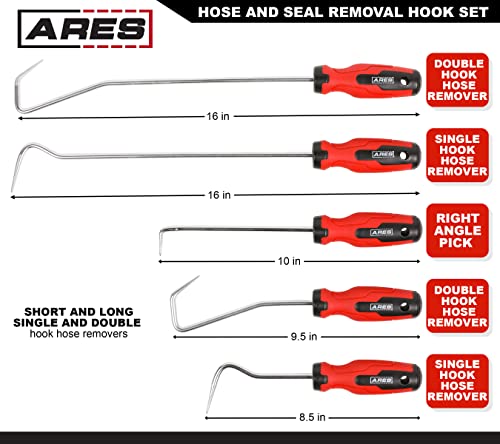 ARES 10038-5-Piece Hose and Seal Removal Set - Includes 90 Degree Seal Pick and Single and Double Offset Hose Removers - Chrome-Plated Steel Shafts - Easily Remove Hoses, Clips, Clamps, and More - size: 5-Piece Hose + Seal Removal Set