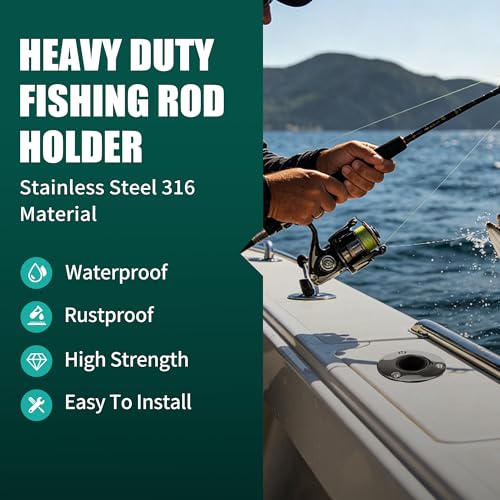 2 Pack Fishing Rod Holders for Boat, 316 Stainless Steel, 3 Angles (15°/30°/90°) Flush Mount, Heavy Duty Saltwater Corrosion Resistant with Thickened Nylon Nesting & Stopper Pin - style: 15 Degree