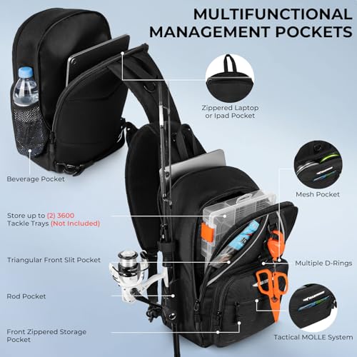 KastKing Karryall Sling Tackle Bag–Fishing Sling Pack,Fishing Backpack With Rod Holder,MOLLE System,Soft Bait & Gear Storage - color: A: Black