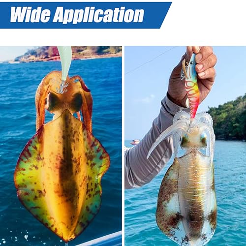 Glow Squid Jig Saltwater Squid Lures, 5/10pcs Luminous Squid Jig Hooks Shrimp Prawn Lures Fluorescent Cuttlefish Sleeve Octopus Jigs Artificial Baits Night Fishing Tackle Size 2.5# 3# 3.5# - size: 2.5#-10pcs