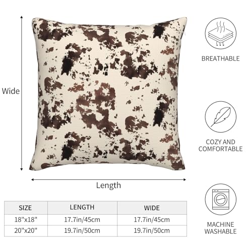 Cow Print Throw Pillow Covers Western Cow Square Pillow Cases 18x18 Inch Set of 2 White Brown Cowhide Outdoor Decorative Pillowcase Cushion Cover for Couch Sofa - color: Brown, size: 18" x 18" (Pack of 2)