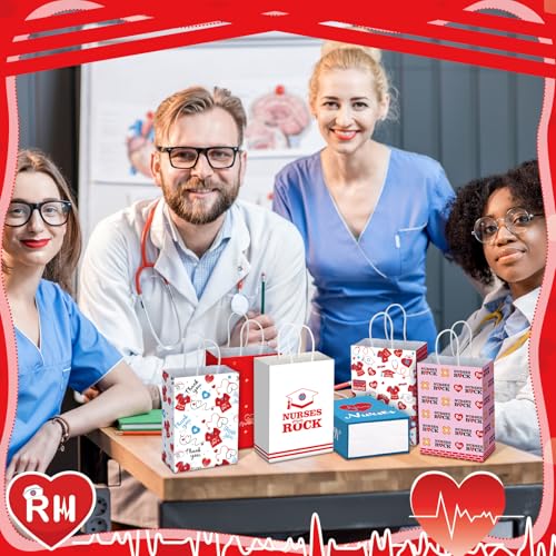 Kosiz 24 Pcs Nurse Week Gift Bags Paper Thank You Party Favors Bags Doctor Graduation Goodie Bag Nursing Appreciation Candy Treat Bag with Handles for Nurse Day Medical Party Decoration Supplies - style: Nurse