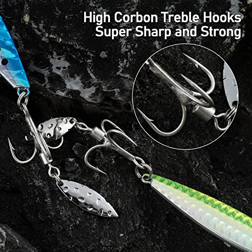 Dr.Fish 5 Pack Metal Jigging Spoon Saltwater Fishing Jigs Spoons Lures Casting Vertical Diamond Jig Lures Freshwater Bass Striper Mackerel Halibut - size: 1/4oz-Hook 10#