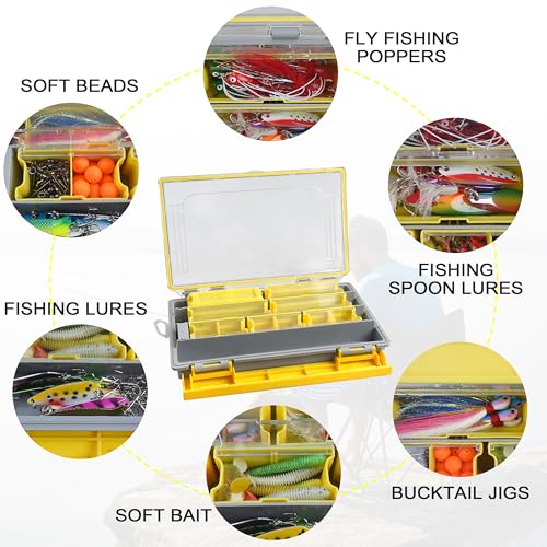 Waterproof Fishing Tackle Box, XC49/XC50 Deep Tackle Trays Fishing Plastic Box Organizer with Adjustable Dividers Transparent Fishing Gear & Accessories Storage Box for Saltwater Freshwater Fishing - style: XC-50 (10.83"x7.19"x7.15")-1pc