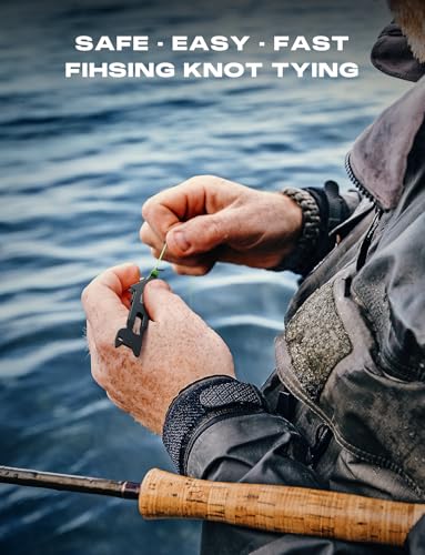 HOOK-EZE Fishing Nail Knot Tying Tool Combo|Includes Waterproof Pocket Guide, Nail Knot Tying Tool with Hook Cleaner, Zinger Retractor|Fly Fishing Accessories Fishing Gifts & Stocking Stuffers for Men - color: Black