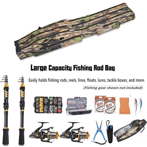 3 Layers Fishing Pole Bag,Portable 3 Layers Oxford Folding Rod Carry Case,Fishing Reel Tackle Storage Bag Case - color: Earthy yellow, size: 150cm/59in