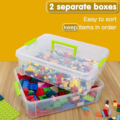 TERGOO 2 Layer Plastic Storage Containers with Lids, Multipurpose Clear Stack & Carry Box, Portable Craft Organizers and Storage Bin for Organizing Art & Craft, Sewing, Makeup, Nail Supplies (Green) - color: Green