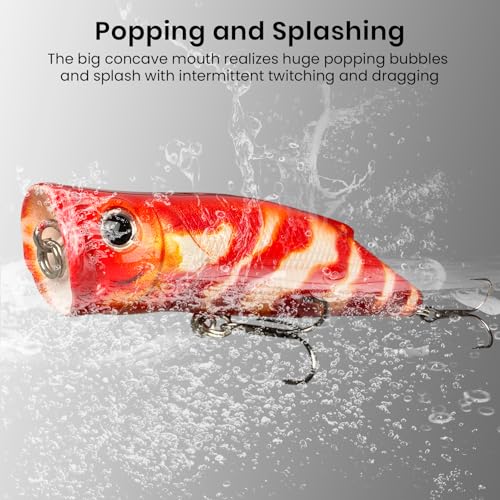 Pristis 3 pcs Topwater Fishing Plopper Lures, Floating Popper Bait Set with Chemically Sharpened Hooks for Saltwater Freshwater, Top Water Plopping Swimbait Teaser for Bass Tuna Perch Pike Crappie - color: Artistic Topwater Poppers