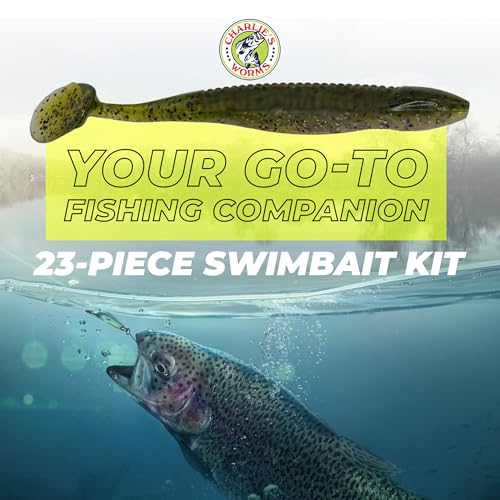 Charlie's Worms Bass Lures Freshwater Fishing Lure - Scented Artificial Softbait for Freshwater & Saltwater Bass Fishing, Swimbait, Softbait - style: Swim Bait Lil Zipper Dipper (23-piece)