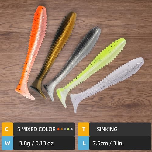 Texas Rig Kit 10 PCs 3/16 1/4 3/8oz with Paddle Tail Swimbaits and Reusable Bait Rig Keeper Case, Quick-Fishing Bass Fishing Lures Kit - color: 1/4oz, 2/0 - 10Pack
