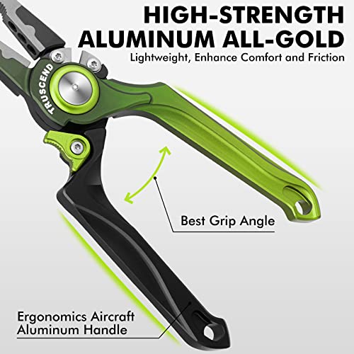 TRUSCEND Easy Use Lockable Fishing Pliers with Tungsten Carbide Cutter, Innovative Ergonomic Handy Handle, Saltwater Corrosion Resistant Teflon Coated Fishing Tool, Light Multi-Function Fishing Gear - color: D1-green