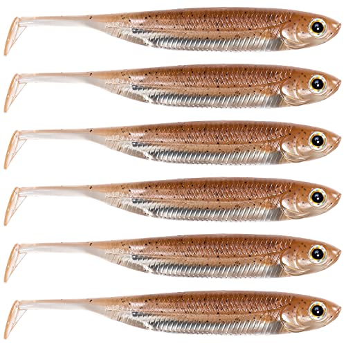 Dr.Fish Paddle Tail Swimbaits, Soft Fishing Lures for Bass Fishing 2.75-4.75 Inches, Freshwater & Saltwater Soft Plastic Baits Swim Shad Bait Minnow Lures Drop Shot - color: Coffee, size: 3.93"-5 Pack