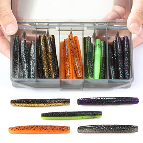 Ned Rig Baits Kit,TRD Soft Plastic Worms or Crawfish for Bass Fishing - color: Stick Worm