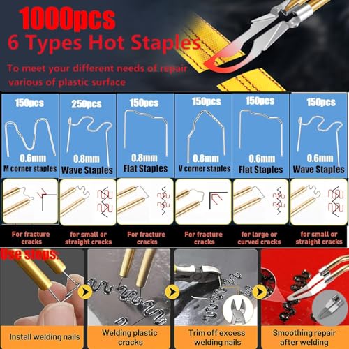Upgraded 220W Plastic Welder, 2 in 1 Plastic Welding Repair Welder Kit 1000PCS Hot Stapler Soldering Gun with 100PCS Plastics Welding Rods Car Bumper Repair Kit for Most Plastics(Blue) - color: Blue