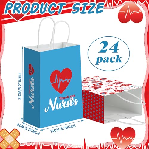 Kosiz 24 Pcs Nurse Week Gift Bags Paper Thank You Party Favors Bags Doctor Graduation Goodie Bag Nursing Appreciation Candy Treat Bag with Handles for Nurse Day Medical Party Decoration Supplies - style: Nurse