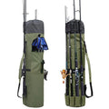 Allnice Durable Canvas Fishing Rod & Reel Organizer Bag Travel Carry Case Bag- Holds 5 Poles & Tackle - color: Khaki Green