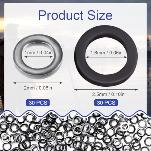Pndeyo Fly Fishing Tippet Rings, Solid Tippet Connectors, Stainless Steel Freshwater Fishing Line Leaders - size: 60pcs 2mm/2.5mm
