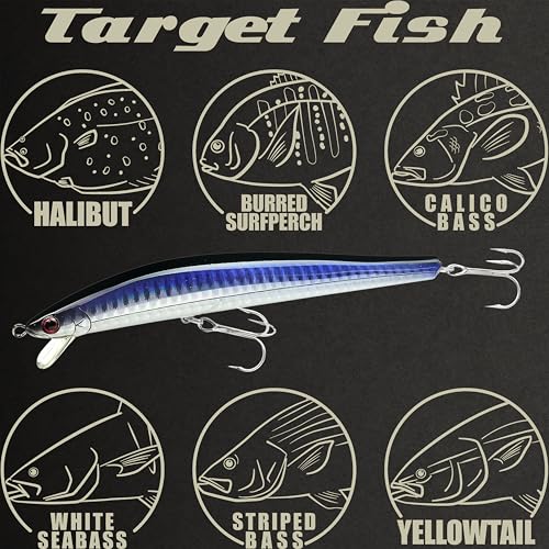 Lucky Craft FlashMinnow 125 YAWARA Saltwater Fishing Lure, Jerkbait for Halibut and Sea Bass, Long Casting Fishing Gear, Slow Sinking 5in 0.7oz, Tackle Box and Fish Accessories - color: 7635 KL Zebra Purple Anchovy, size: 125FW, style: No Scales