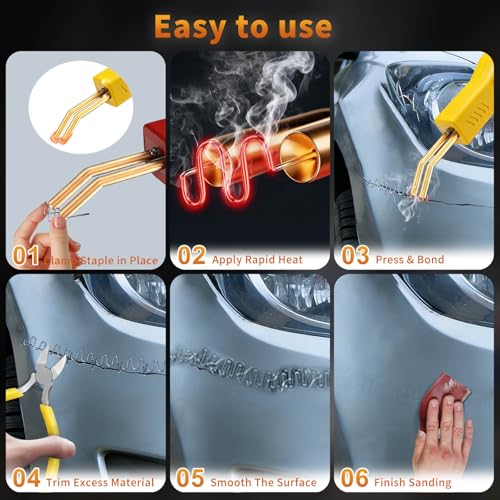 Plastic Welder, 1200PCS Staples, Plastic Welding Kit, Must Have for DIYers, Instant On/Off, Welder Kit, Bumper Repair, Portable Toolbox (Yellow) - color: Yellow