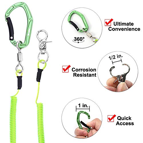 HERCULES M4 Fishing Lanyard, Fishing Pole Tether, Kayak Paddle Leash, Heavy Duty Retractable Coiled Lanyard for Fishing, Rods, Pliers, Boating, Paddles, Kayak - color: Pack of 2 Green, 17.7"