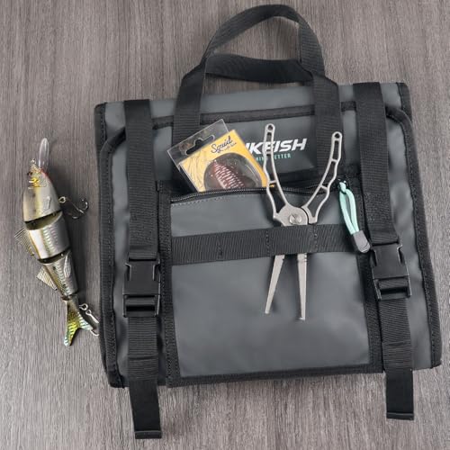 THKFISH Big Bait Bag, Roll-Up Large Trolling Lure Bag for Big Baits with 7 or 8 Heavy Duty PVC Protective Cover Pockets, Mesh Cleaning & Drying Tabs - size: Medium