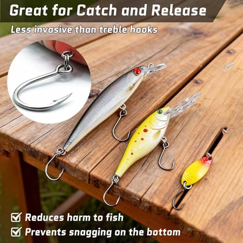 FishTrip Fishing Inline Single Hooks - in Line Hooks for Treble Hook Replacement for Lures Plugs Saltwater Freshwater Size 6 4 2 1 1/0 2/0 3/0 - color: Standard Silver 1, size: 1#_25pcs