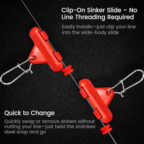 Sinker Slides for Fishing with Weight Bumpers, No Twist Sinker Slide, Clip-On Sinker Slider for Easy Weight Change, Protect Line & Knot Swivels Snaps, Ideal for Catfish Carolina Rig - color: Orange, size: 12PCS Sinker Slides + 12PCS Bumper Stops