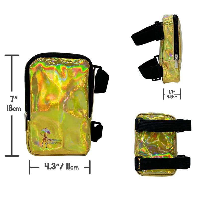 Holographic Thigh Bag | Leg Harness for Women | Outdoor Waist Pouch | Carnival Hiking Travel Fanny Pack with Adjustable Straps | Gold - color: Gold