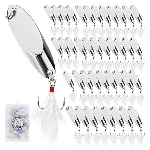 Jigging Spoon Fishing Lures 20/40PCS Kit – Metal Casting Spoon Lure Set with Treble Hooks, Mixed Sizes Spinner Baits for Saltwater & Freshwater Trout, Salmon, Bass - color: Silver, size: Mixed Size 40PCS