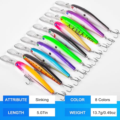 Hard Fishing Lures Bait Minnow Lures Bass CrankBait Jerkbait Set Life-Like Swimbait Deep Diving Sinking Lures with Treble Hook for Bass Trout Walleye Redfish - style: Type A-10pcs