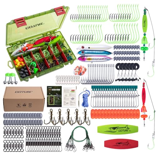 Goture Catfish Rig Making Kit,274pcs/300pcs Catfishing Tackle with Luminous Fishing Hook Swivel Sinker Weights Rattle Float Bobber Stoppers,Catfish Rigs Accessories with 3600 Tackle Box,Gifts for Men - color: B2:300pcs-2pcs Pre-rigged Catfish Rigs&Tackle
