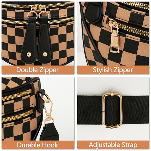 KKXIU Crossbody Sling Bag for Women Trendy Fanny Pack Vegan Leather Chest Bag | Trendy - color: 2-khaki