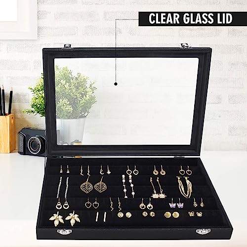 Earring Organizer Tray, Jewelry Tray with Lid, Earring Storage Box, and Jewelry Display Case, Keep Your Earrings Organized and Secure with This Stylish and Functional Earring Tray (Black) - color: Black, size: Earring tray