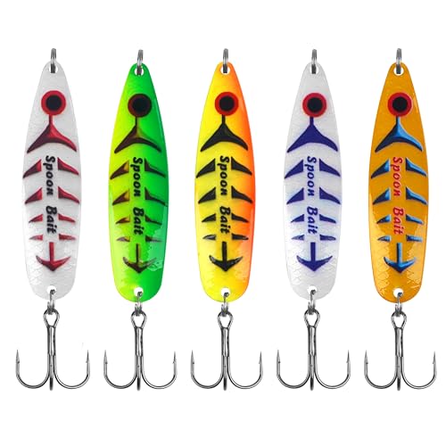 Fishing Spoons Lure Jigs, 5pcs Jigging Spoon Saltwater Fishing Lures Slow Vertical Jigs Metal Baits for Trout Bass Tuna Salmon Sailfish Snapper - color: A-5pcs, size: 1oz(28g)