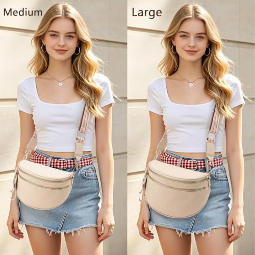 oscaurt Leather Crossbody Bag Bum Bag for Women Large Sling Bag Cross Body Purse Shoulder Handbag Fanny Pack - color: Apricot, size: Large