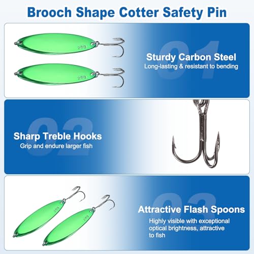 Fishing Spoons Lures, Metal Saltwater Treble Trout Lures Jigging Spoon with Treble Hooks Casting Spinner Baits - color: Green, size: 28g / 1 oz