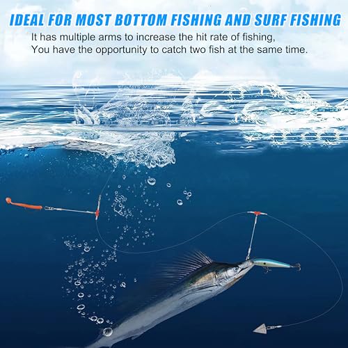 Fishing Leaders Saltwater Tackle Surf Fishing Rigs High Strength Steel Fishing Wire Leaders with Swivel Snaps Beads Gear Equipment for Lures Bait Hooks, 1Arm 2Arms & 3Arms - color: Black