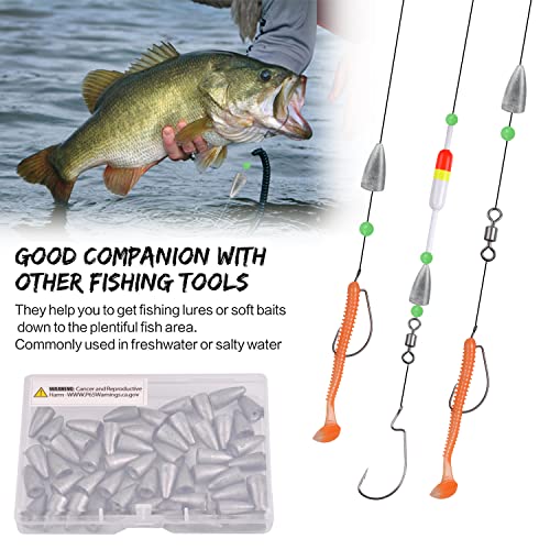 Fishing Weights Sinkers, 50pcs Bullet Fishing Sinkers Worm Weights Slip Sinkers Sliding Fishing Weight for Bass Fishing Pitching and Flipping Texas Rig Saltwater Freshwater Fishing Tackle - style: 1/4oz-50pcs